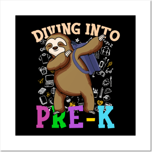 Diving Into pre-k Shirts Dabbing Sloth Students Back To School Gifts Posters and Art